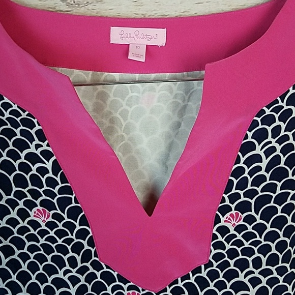 Blue & Pink Seashell Scallop Tunic Shift Dress - Picture 2 of 5